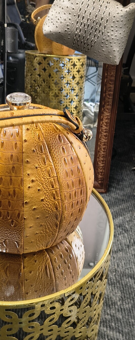 Brown Ostrich-Texture Round Top Handle Bag
